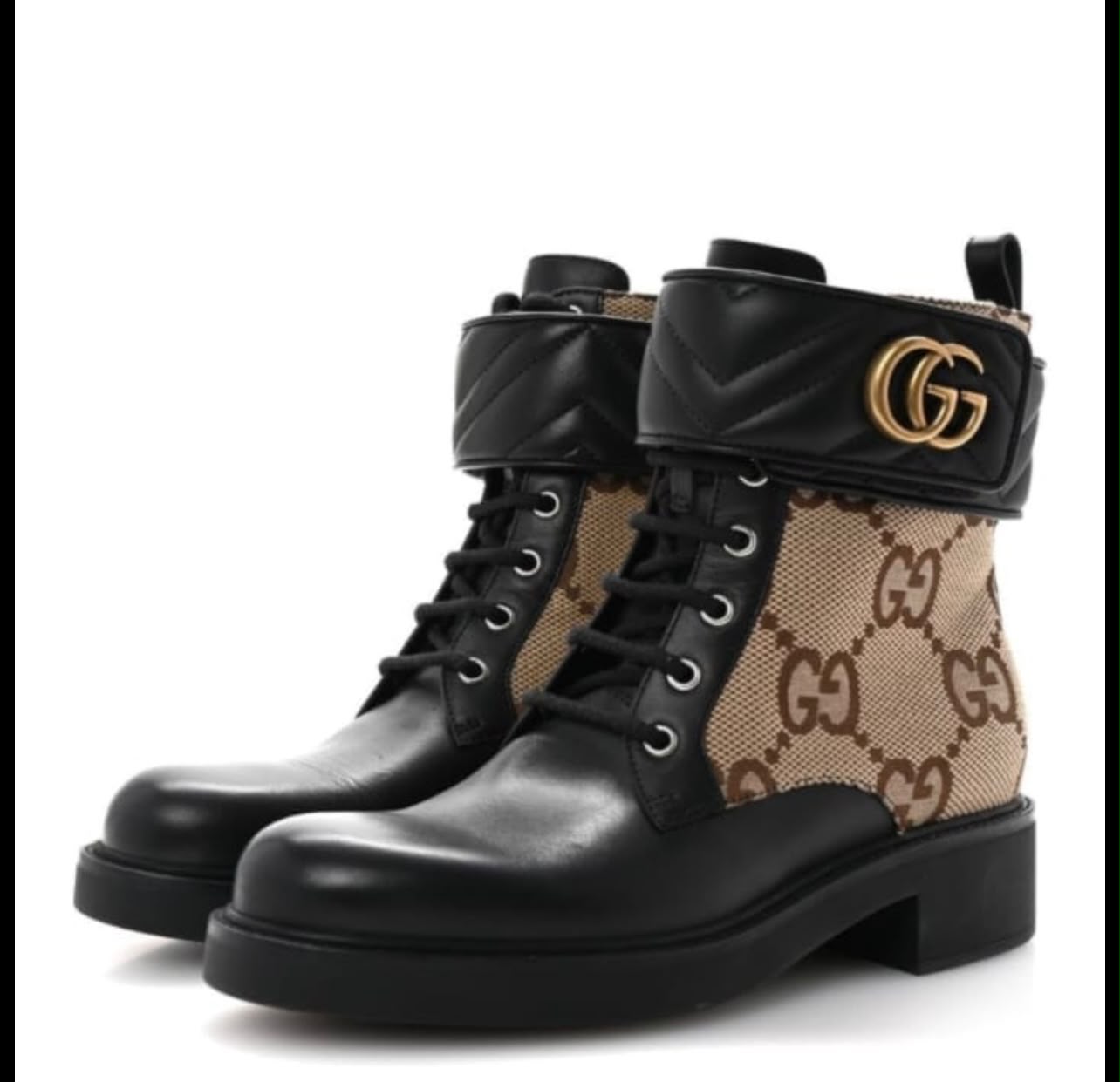 Gucci GG Marmont Ankle Boot - Black Beige Canvas
